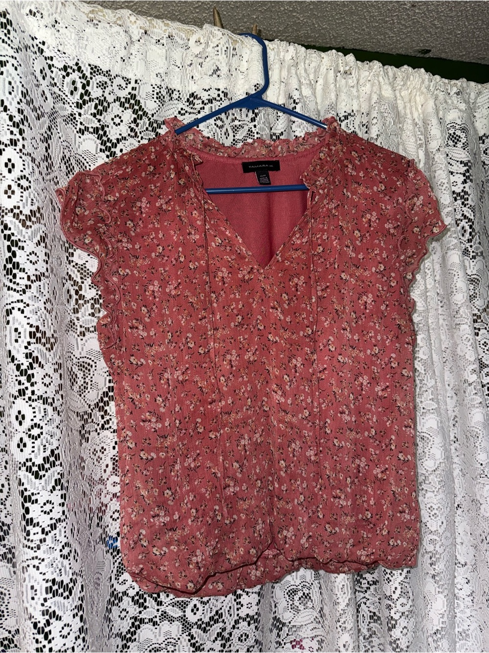 Women's Dusty Rose Floral Cap-Sleeve Blouse